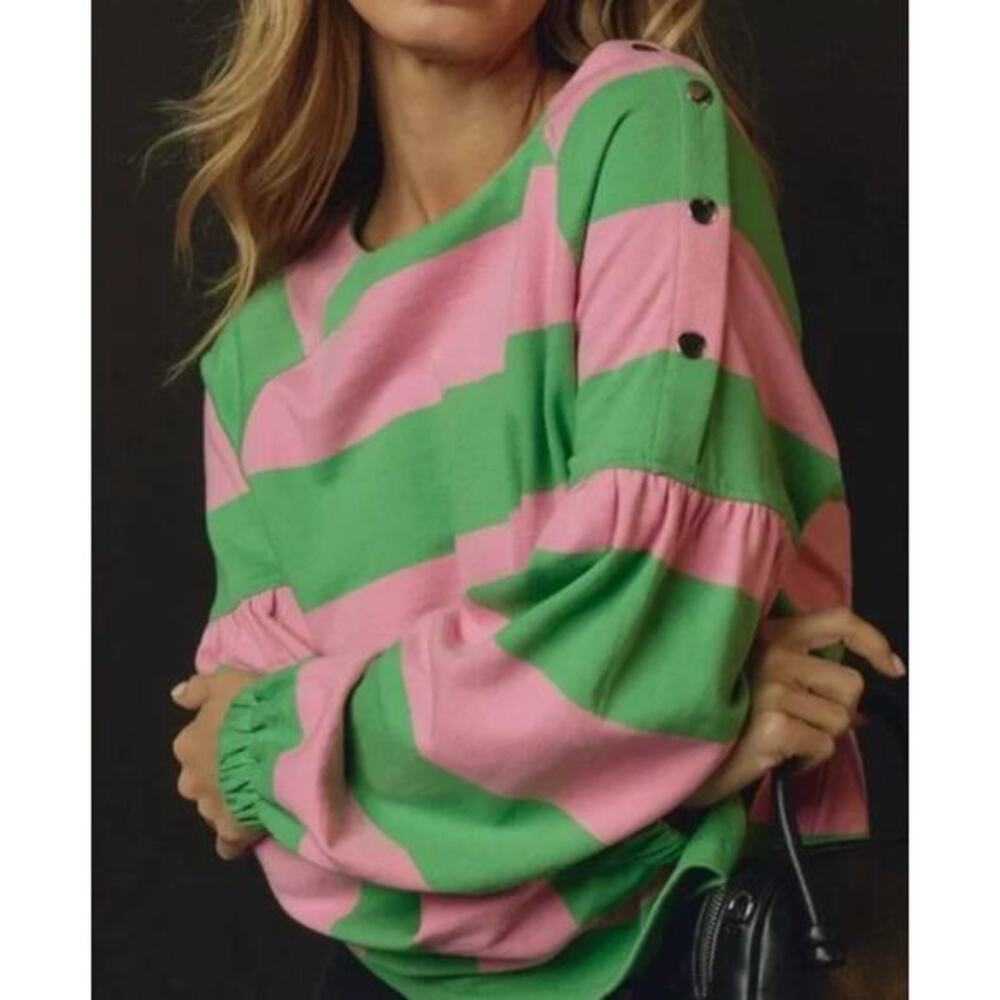 Anthropologie Maeve green pink striped long sleeve